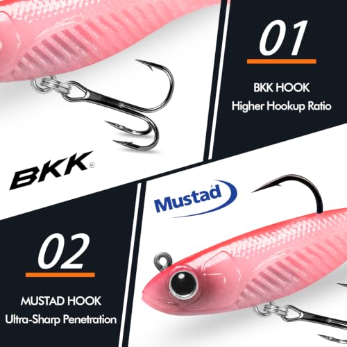 TRUSCEND Duramax TPE Soft Fishing Lures with BKK Hooks, Easy Catch Curly & T-Tail for Trembly Sinking & Vibrating Swim, UV or Glow Effect for All Conditions, Pre-rigged Swimbait for Bass Trout Crappie - color: A-2.5"-1/8oz