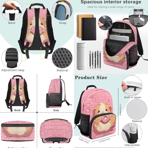 Donut Guinea Pigs Backpacks for Girls Kids Preschool Elementary Backpacks with Reusable Lunch Bag Pencil Case Pouch Water Bottle Carrier Bag 4 Pack Set Pink - color: Guinea Pig