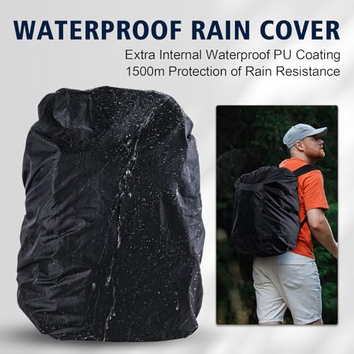 Goture Fishing Backpack, IPX EVA Bottom 55L Large Fishing Tackle Bag with Rod Holder, Rain Cover for Camping Hiking, 600D Fishing Bag Storage with 8 Lure Pockets, Fishing Gear and Equipment Black