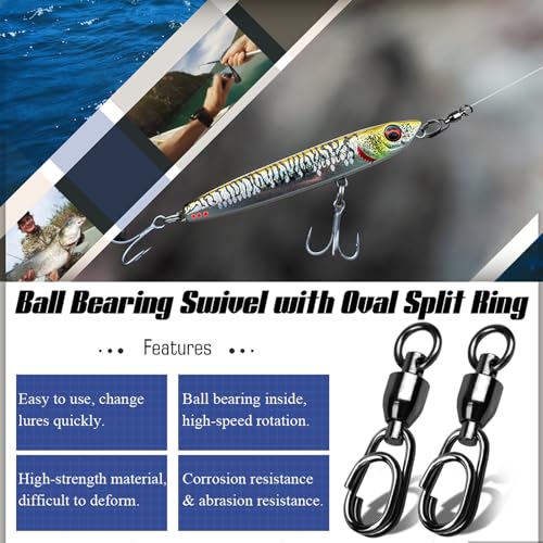 QISHUO High Strength Fishing Swivel Steel Ball Bearing Fishing Swivels Stainless Connector Rolling Snap Swivels Fishing Black Nickel 30lbs-160lbs - size: Size 5+5(128lb) 50 pcs