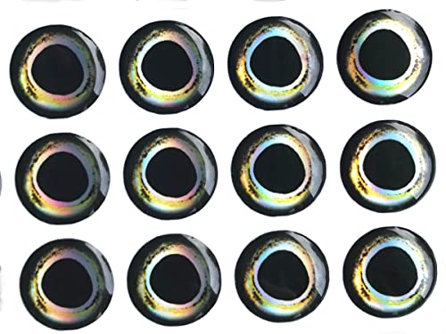 Brule 3-D Holographic Epoxy Fish Eyes (5mm-20mm) 60 Pack, Handpoured, Fishing Fly Tying Lures DIY Crafts - color: Aura, size: 15mm