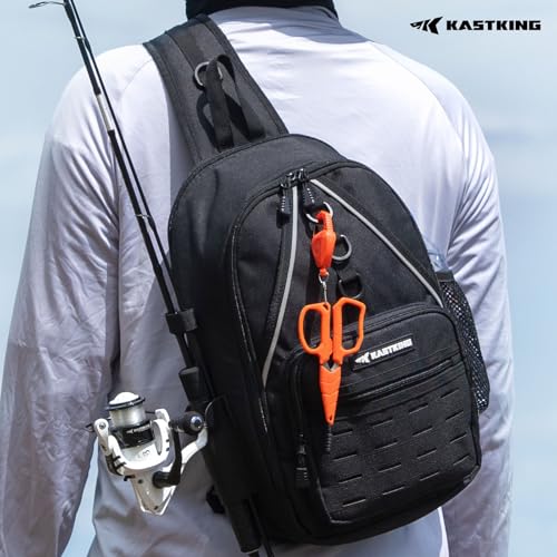 KastKing Karryall Sling Tackle Bag–Fishing Sling Pack,Fishing Backpack With Rod Holder,MOLLE System,Soft Bait & Gear Storage - color: A: Black
