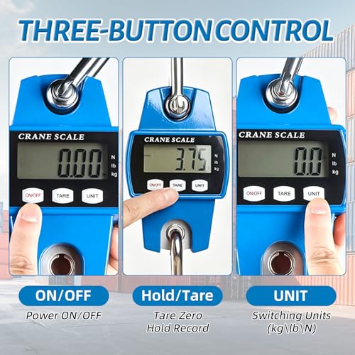 Digital Hanging Scale, 1100lb/500kg Crane Scale, Small Crane Scale with LCD Display and Hooks, Aluminum Alloy Body for Hunting, Outdoor, Fishing, Farm (Blue) - color: Blue-1100lb