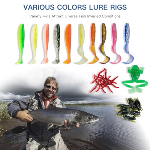WITOROR Fishing Lures, Tackle Box with Tackle Included, Crankbaits, Soft Plastic Baits, Hooks, Weights & Fishing Accessories, Freshwater Fishing Gear Kit for Bass, Trout, Walleye & Beginners - size: 144pcs Basic Kit