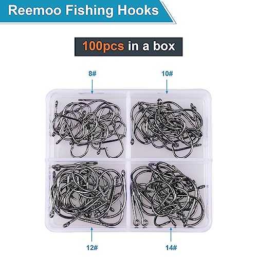 500PCS/100PCS ReeMoo Premium Fishing Hooks, 10 Sizes/4 Sizes Carbon Steel Fishing Hooks W/Portable Plastic Box, Strong Sharp Fish Hook with Barbs for Freshwater/Seawater - style: 100pcs