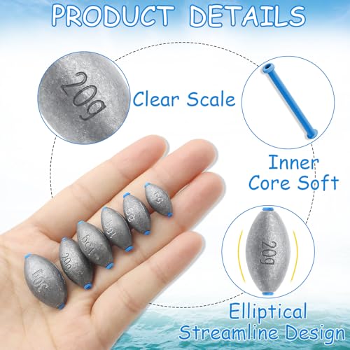 Egg Fishing Sinkers Weights Assortment, 26pcs 5/6 Size Bullet Fishing Weights Lead Oval Shape Bass Casting Worm Bullet Tackle for Saltwater Freshwater Fishing - size: 5 sizes-26pcs