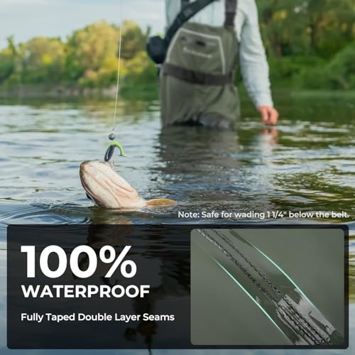 Calamus WaveWalker Fishing Waders for Men & Women, 100% Waterproof PVC Waders with Slip-Resistant Boots, Tear-Resistant Nylon - color: Military Green, size: M7/W9