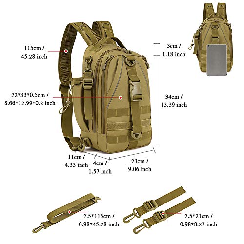 HUNTVP Fishing Sling Bag Lightweight Tackle Bag Small Fishing Backpack Tactical Shoulder Sling Bags for Men with Rod Holder - color: Brown2