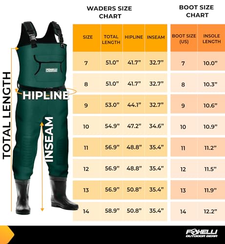 Foxelli Chest Waders, Waterproof 4mm Neoprene Hunting & Fishing Waders for Men & Women with Boots - color: Green, size: 14