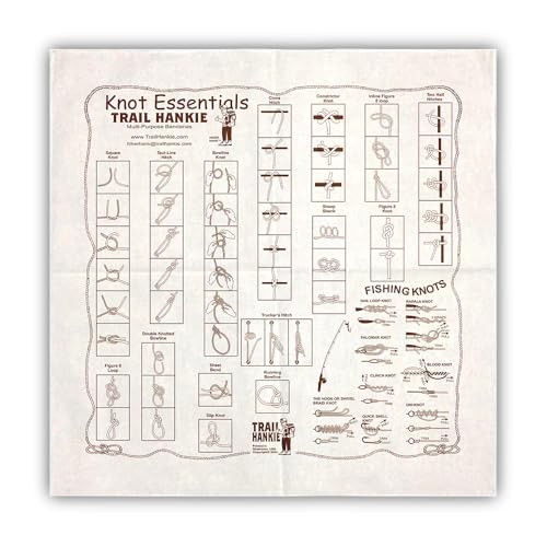 Knot Essentials Bandana – Knot Tying Guide for Hiking, Camping, Fishing & Scouts – 100% Cotton, Made in USA, 22x22 Multi-Use Bandana