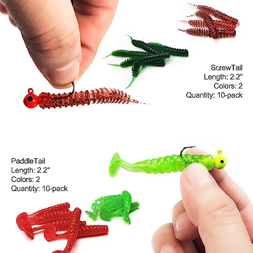 Crappie Lures Tube Lures Jigs Heads Worms Swimbaits Kit, 165, 124, 50 Pcs Pre-Rigged Crappie Jigs Tube Hooks Soft Plastic Grub Worms Baits for Bass Trout Freshwater Saltwater Fishing - color: 124 Pcs - Crappie Lures Tube Lures