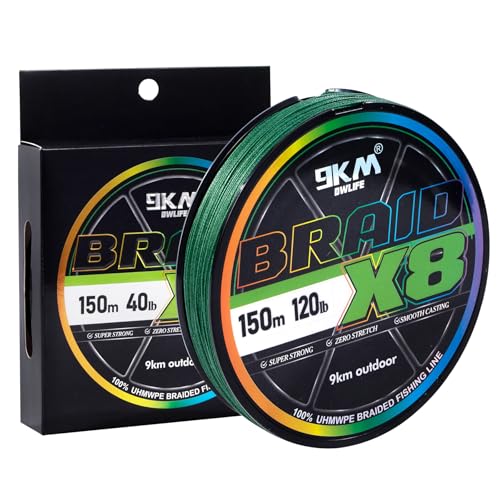 9KM DWLIFE Braided Fishing Line 8LB-120LB Dyneema Fishing Line, Zero Stretch & Anti-Bite Coating for Freshwater/Saltwater Fishing 4/8 Strands - color: Moss Green, size: 150m（164Yards)-8lb(8 Strands)