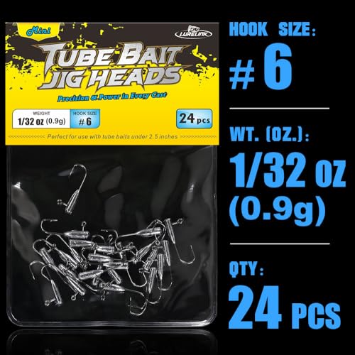 Tube Jig Heads for Crappie, Panfish, and Bass Fishing - 24 Pack - size: 1/32 oz