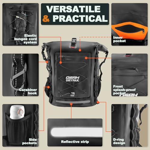 OSAH DRYPAK Waterproof Backpack Dry Bag 25L/35L/55L/85L – Heavy Duty Roll-Top Hiking Backpack Sack Keeps Gear Dry for Travel, Kayaking, Boating, Camping, Rafting and Fishing - color: Black, size: 25L
