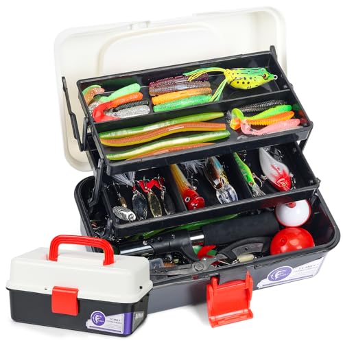 TCMBY 3 Layers Tackle Box with Tackle Included, 321Pcs Fishing Lures Kit Contains Pliers, Crankbait, Hooks, Weights & Accessories, Fishing Gear Bait Lure Gifts for Men Bass Freshwater (White Black) - color: White Black