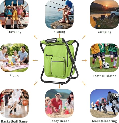 Kikerike Backpack Stool Cooler Chair Heavy Duty 300 LBS Max Load Portable Lightweight Stool Backpack Folding Fishing Cooler Seat for Camping Hunting Fishing - Grass Green - color: Grass Green