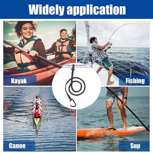 Kayak Paddle Leash Kayak Rod Leash, 3-7 ft Stretchable Strap Lanyard Rope for SUP,Kayak Fishing Accessories for Kayak and Paddles - color: Black 1 Pack