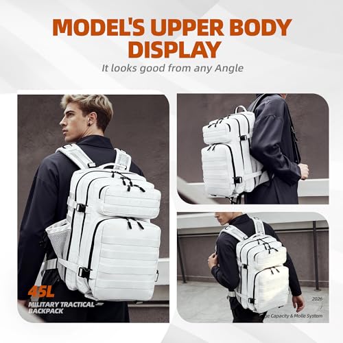 LUPU TACTICAL 45L Backpack for Men and Women 3 Days Assault Pack Outdoor Travel Hiking Camping Rucksack with Molle Webbing (White)
