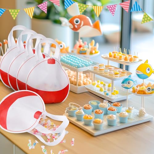 Shihanee 24 Pcs Fishing Bobbers Party Favor Bags Fishing Themed Goody Candy Bags Sport Game Treat Handbags Fisherman Non Woven Gift Handbags for Summer Theme Party Supplies - style: Fishing Bobbers