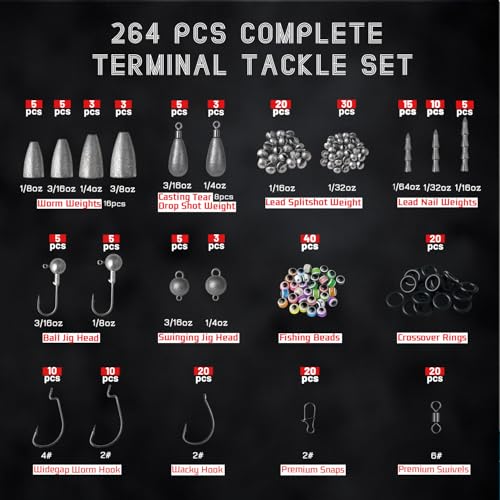 Fishing Accessories Kit, 264/423PCS Fishing Tackle Box with Hooks, Weights, Sinkers for Bass Trout, Gifts for Men,Kids - color: Fishing Accessories Kit 264Pack