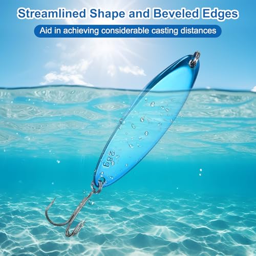 Fishing Spoons Lures, Metal Saltwater Treble Trout Lures Jigging Spoon with Treble Hooks Casting Spinner Baits - color: Blue, size: 28g / 1 oz
