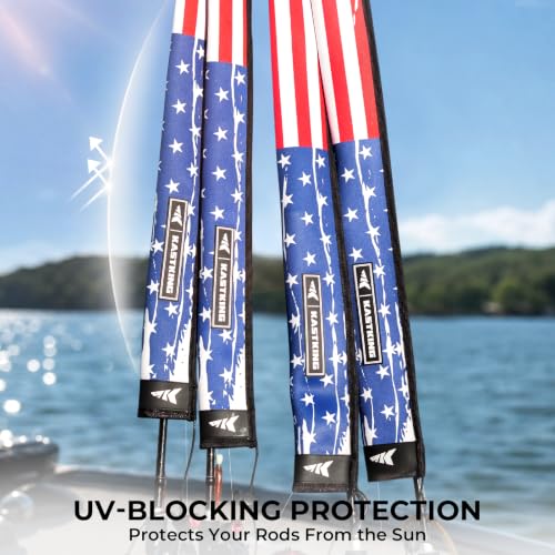 KastKing MeshGuard Rod Socks, Fishing Rod Sleeve, Neoprene Fishing Pole Sleeve, Fishing Rod Covers, Built-in Hanging Loop & Adjustable Lanyard, Fits Casting, Spinning, & Fly Rods - color: Flag 1 Pcs, style: Casting/Trolling
