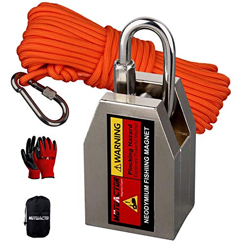 MUTUACTOR Three Sides Fishing Magnet Kit Strong Powerful Combined 1500lb,Super Strong Neodymium Magnet for Fishing Salvage Under Water with 66 Feet Rope and Gloves - style: 1500lb Magnet--1.7"x2.7"x1.4"