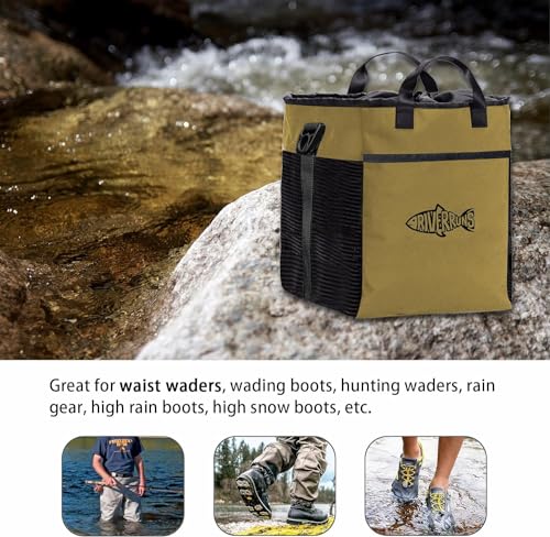 Riverruns Fishing Hunting Wader Bag with Vented Mesh, Waders Boots Bag, Fly Fish Storage Bag for Fishing, Hiking, Camping - color: Khaki, size: Large 60 L