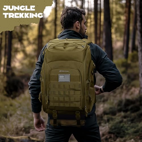 Maelstrom Tactical Backpack for Men, Water Resistant 40L Military Bag | Molle System, 900d Polyester, Laptop Pocket, Load Compression, Tripod Straps, For Hunting, Travel, Hiking,Gym, Camping - color: B.khaki