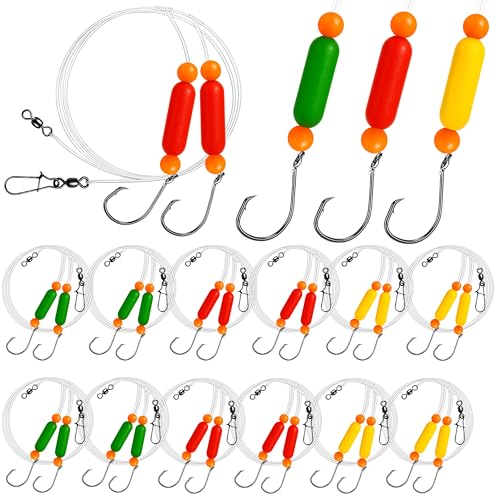 Pompano Rig Saltwater Surf Fishing Rigs – Double Drop Leader Rigs with Hooks, Floats, Beads & Snap – Easy Pre-Tied Terminal Tackle for Pompano, Whiting, Redfish - color: Assorted Colors–B, size: 12 Pack