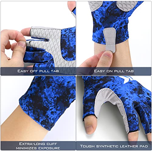KastKing La Sal Fishing Gloves UPF50+ Sun Gloves UV Protection Fingerless Gloves Men Women for Outdoor, Kayaking, Rowing, Paddling, Canoeing, Hunting - color: G: Boulder Camo Juno, size: Large-X-Large