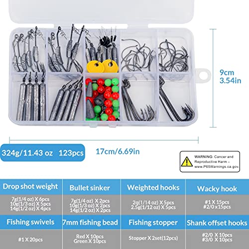THKFISH Fishing Weights Sinkers Set, 28PCS Fishing Sinker Drop Shot Weights Kit,Drop Shot Rig Wacky Hooks for Saltwater Freshwater Bass Fishing - size: F-123pcs-Tackle Kit