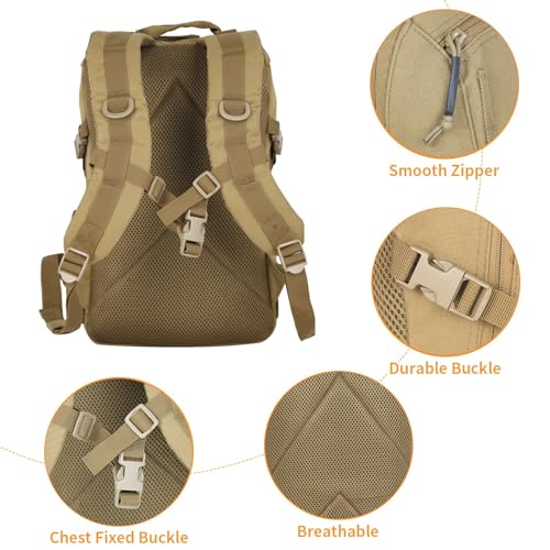 Small Tactical Hiking Backpack, 12L MOLLE Bookbag Daypack for Travel | MOLLE webbing expands carry options;compact,lightweight design fits hiking,school,camping,travel and daily use - color: Tan