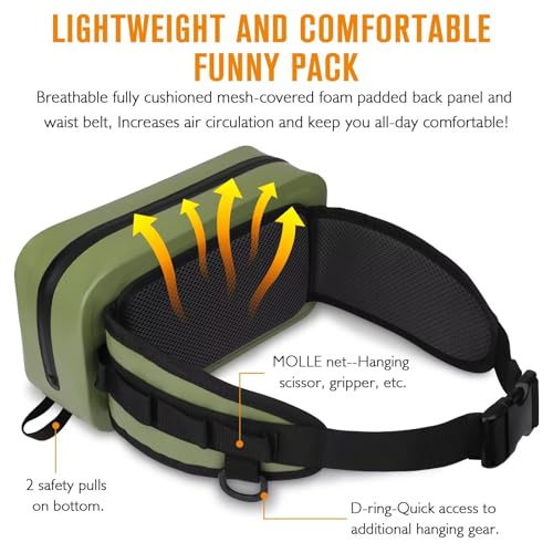 Dovesun Waterproof Fishing Fanny Pack for Men 3.3L Fly Fishing Bag Chest Pack with Airtight Zipper - color: Green