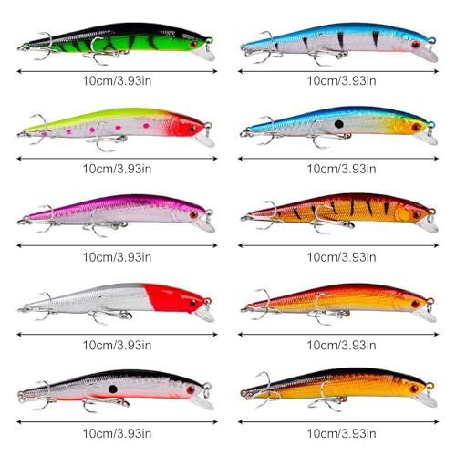 10pcs Fishing Lures - Life-Like Swimbait, Minnow Hard Lure Bass Trout Baits Kit, Topwater Hard Baits Crankbait Swimbait for Saltwater Freshwater