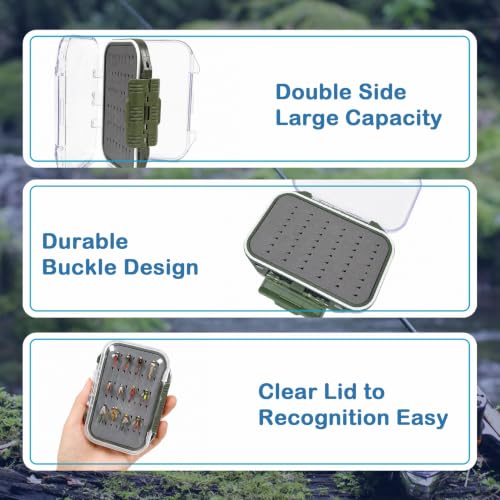 Aventik 2 Sided Clear Fly Fishing Box Waterproof Floating Fly Case with Easy Grip Foam Large Capacity Lightweight Storage for Nymph, Wet, Dry Flies & Lures (2XMossGreen, SIZE A:4.24X3.04X1.36inch) - color: 2XMossGreen, size: SIZE A:4.24X3.04X1.36inch
