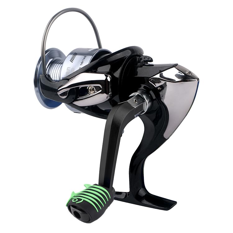 Fishing Reel Replacement Handle with Knob Covers, Spinning Casting Baitcaster Reel Grip Parts Universal Rocker Arm Non-Slip Rubber Sleeve - color: Black Handles & Fish-shaped Knob Covers