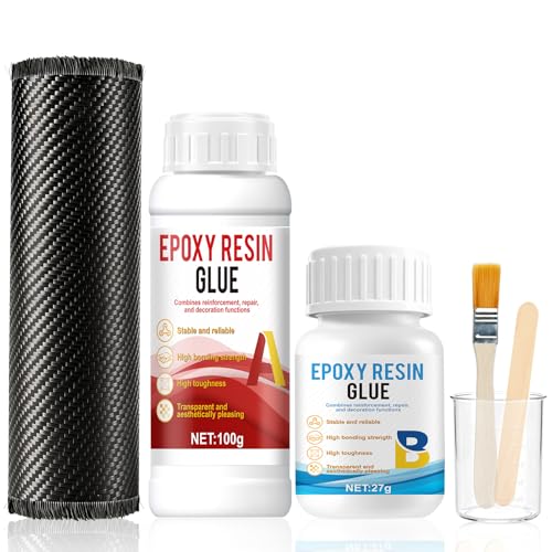 Carbon Fiber Bike Repair Kit, Carbon Fiber Epoxy Repair Kit | 100g Carbon Fiber Resin 27g Hardener, 3K 200g 8"*23.6" Twill Carbon Fiber Cloth, Complete Accessory Kit, for Cars Bicycles