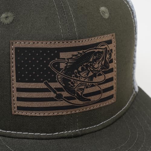 Fishing Gifts for Men - Snapback & Trucker Hats - American Flag Outdoor Fishing Hat - color: 10.olive Flatbrim (Bassflag)