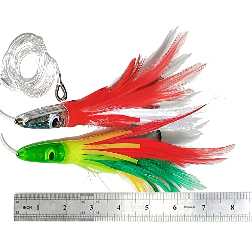 Set 6 Pcs Saltwater Trolling Lure 6.5/7/9 inch Marlin Deep Sea Fishing Bait | For Tuna Dolphin Sailfish Shark Big Game Fishing Tackle - color: 7 inch lure / Portable Handle bag