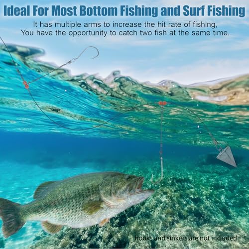 Fishing Leaders Saltwater Tackle Surf Fishing Rigs High Strength Fishing Wire Leader Line Rig with Swivels Snap for Lures Bait Hooks - color: Blue Nylon, style: 2 Arm, 12pcs