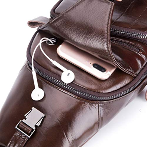 Hebetag Leather Sling Bag Crossbody Backpack for Men Women Outdoor Travel Shoulder Chest Pouch Casual Hiking Pack Casual Daypack - color: #04coffee
