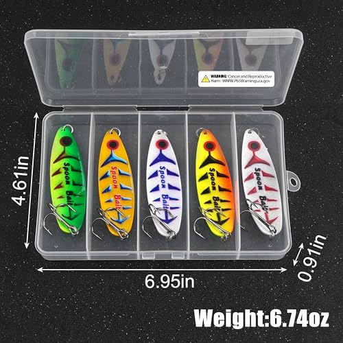 Fishing Spoons Lure Jigs, 5pcs Jigging Spoon Saltwater Fishing Lures Slow Vertical Jigs Metal Baits for Trout Bass Tuna Salmon Sailfish Snapper - color: A-5pcs, size: 1oz(28g)