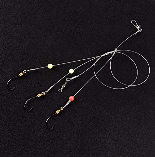 Dyxssm Fishing Hooks with Leader Rigging, Fishing Hook Line Stainless Steel Fishing Rigs Wire and Rig Hooks - size: 2#, style: Style-b: 3 Hooks Rig