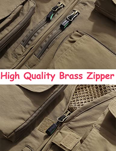 Flygo Men's Casual Lightweight Outdoor Fishing Work Safari Travel Photo Cargo Vest Jacket Multi Pockets - color: Camogreen, size: Large