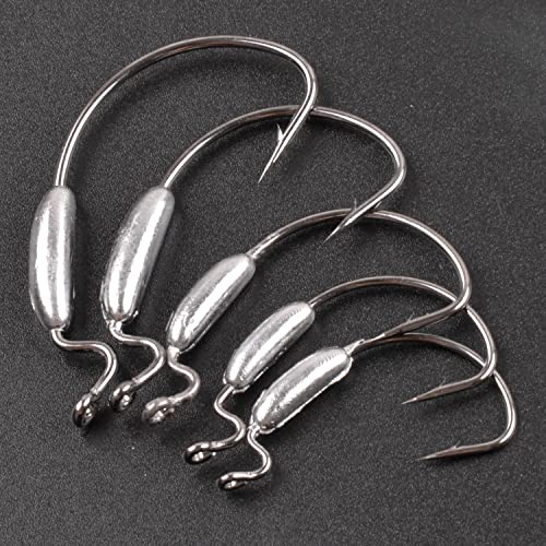 Weighted Swimbait Hooks Saltwater, 30Pcs Worm Fishing Offset Hook Wide Gap Bass Fishing Hooks for Soft Plastic Worm Lures - size: 5/0-6g-30pcs