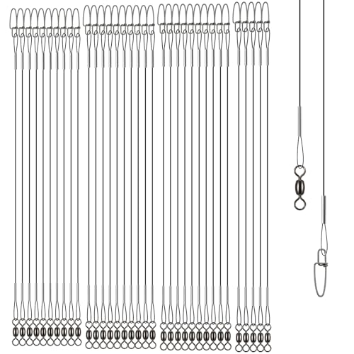 Stainless Steel Fishing Wire Leaders, Black Coated & Uncoated Options, Heavy Strength 31–100LB, 6–21in Multi Sizes with Rolling Swivels Snaps for Salt Fresh Water Shark Pike Barracuda - color: 35pcs-21.26in(100LB-200LB)