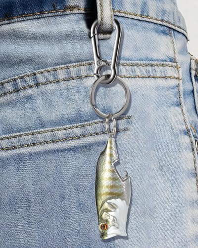 Bass Fishing Lure Keychain, Cool Bass Fish Key Chain Fishing Gifts for Men, Bass Keychains for Fishing Lovers - color: Golden Brown