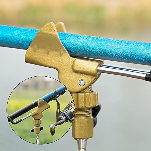 Rod Holder Fishing Pole Holder with Fishing Rod Alarm Bells,Universal Adjustable Gold Fishing Rod Holder Hand and Sea Dual-Purpose Ground Plug Holder for Bank Fishing - color: gold 2pcs