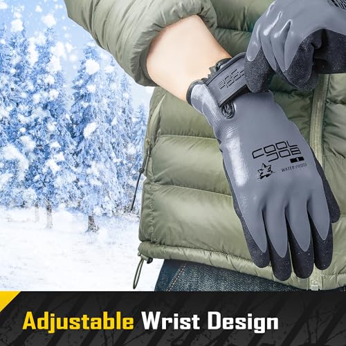 COOLJOB Thermal Warm Winter Work Gloves with Grip, Rubber Coated Touchscreen Waterproof Freezer Gloves for Warehouse, 1 Pair - color: Dark Gray, size: X-Large
